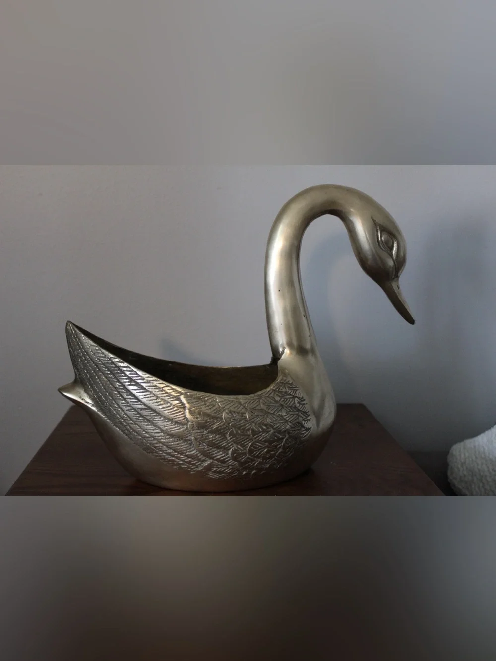 Vintage 1970s extra large Brass Swan Planters set of 2